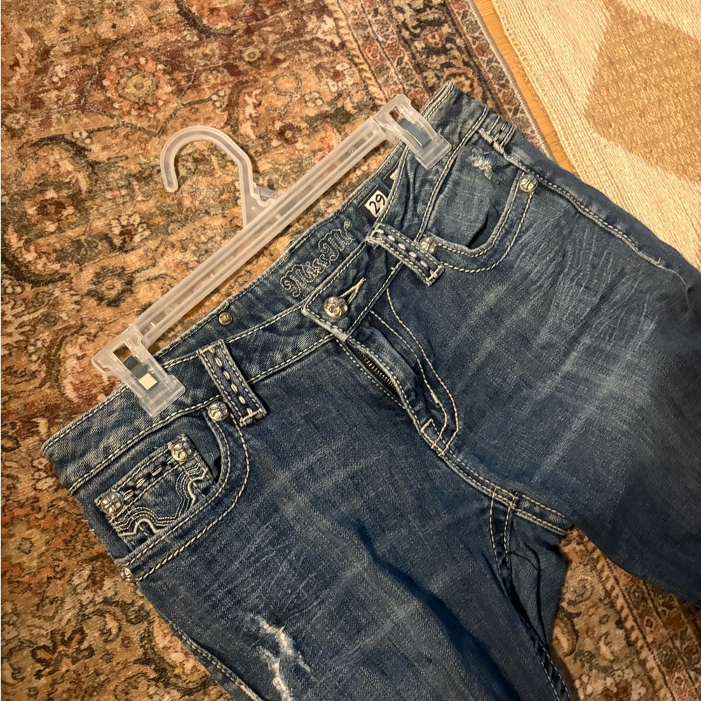 Miss Me Y2K Blue Denim Jeans with Silver Button and Cowhide Detail Size 29 - Picture 4 of 6